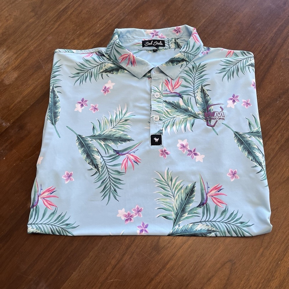 Bad Birdie Shirt Mens XL Floral Hawaiian Golf‎ Performance Polo Logo Preppy